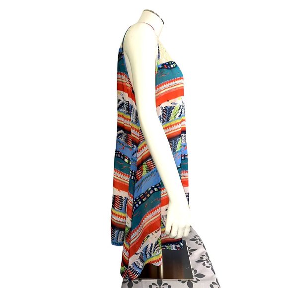 Ali Miles Sheer Colorful Hi Low Tunic Tank Top Lace Neck Line Cotton Nylon Sz S - Picture 4 of 10